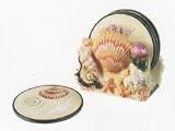 SEA SHELL 5 Piece Coaster Set w/ Coaster Holder *NEW*!