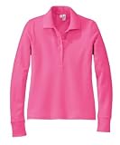 NEW District Threads - Ladies Long Sleeve Stretch Pique Sport Shirt Island Pink-L