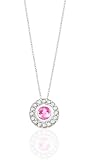ELEGANT CREATED PINK SAPPHIRE & GENUINE DIAMOND BEZEL SET 14K WHITE GOLD PENDANT