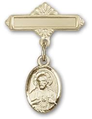 Gold Filled Baby Badge with Scapular Charm and Polished Badge Pin