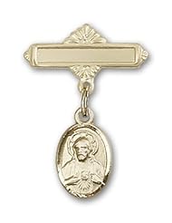 14K Gold Baby Badge with Scapular Charm and Polished Badge Pin
