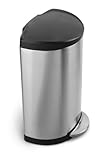 simplehuman Semi-Round Step Trash Can, Brushed Stainless Steel, 40 Liters / 10.5 Gallons