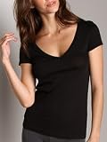 Three Dots Jersey Short Sleeve Deep V Shirt Black