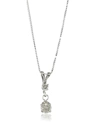 14k White Gold 2-Stone Diamond Dangle Pendant Necklace (1/4 cttw, J-K color, I2-I3 clarity), 18