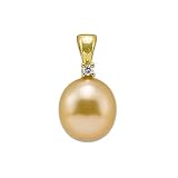 South Sea Golden Pearl Pendant with Diamond in 14K Yellow Gold