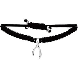 Heart U Back Sterling Silver Wishbone Black Cord Bracelet