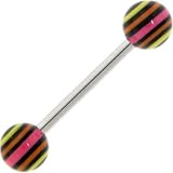 Pink-Yellow-Black MADDOG Stripe Barbell Tongue Ring