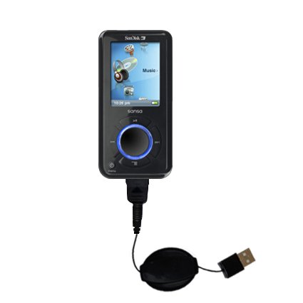 Retractable USB Cable for the Sandisk Sansa E270 with Power Hot Sync and Charge capabilities - uses Gomadic TipExchange Technology