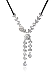 Betsey Johnson "Stone & Pearl" Crystal Flower and Leaves Long Adjustable Tie Necklace, 42"