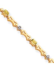 14k Gold Completed Fancy Bow-Tie Link Diamond/Peridot Bracelet