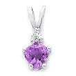 Sterling Silver Rhodium Plated Cubic Zirconia Pendant with Heart Shaped Amethyst Colored Semi-Precious Stone.