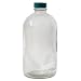 Vestil BTL-GN-16-CS Narrow Mouth Round Glass Bottle with Green Threaded Cap, 3-3/16" Diameter x 6-3/4" Height, 16 oz Capacity, Clear (Pack of 6)