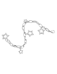 Sterling Silver 0.25 ctw Diamond Openwork Star Oval Link Charm Bracelet