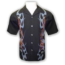 Flaming 8 embroidered biker shirt, Dragonfly