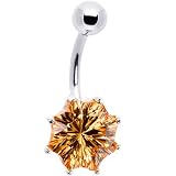 Silver 925 Champagne Cubic Zirconia Hexagon Belly Ring