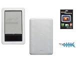 Clear/White Silicone Skin Case Cover + LCD Screen Protector + Light Blue Fishbone Style Keychain for the Nook, Barnes and Nobles Electronic eBook Reader
