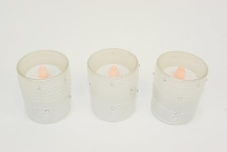 3-pc Frosted White Beads and Swirls - Tealight Votive Holders with Battery Operated Flickering Tealights