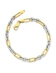 14k Multi-Tone Gold Solid Fancy Link 7.5 Inch Bracelet w/ Lobster Clasp
