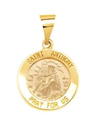 Hollow Round St. Saint Anthony Medal Pendant 14K Gold Yellow R45350