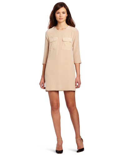 French Connection Women's Winter Silk Dress, Beige, 2