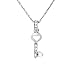 Double Heart Key Pendant Sterling Silver Rhodium Plated Diamond Necklace 925 - 19mm