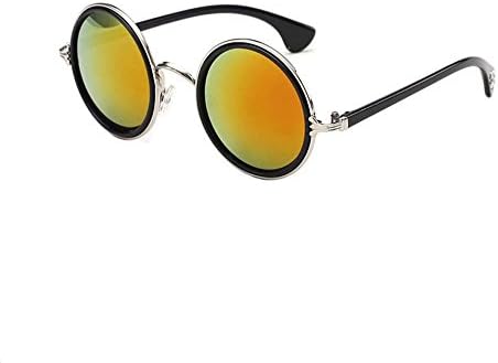 Male and female models circular frame Colorful retro reflective sunglasses tide wild (Silver frame orange slices)