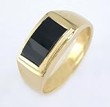 10K Yellow Gold Men's Roll Top Black Onyx Ring