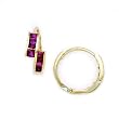 14K Yellow Gold Ruby Red CZ Square Huggy Earrings