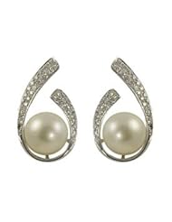 14K white gold 7.5-8mm freshwater cultured pearl and diamond (.31ctw) earrings.