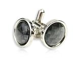 Chic Charcoal Gray Round Cufflinks With Basketweave Design With Presen...