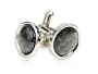 Chic Charcoal Gray Round Cufflinks with Basketweave Design with Gift Box