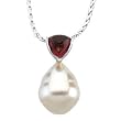 14K White Gold Paspaley South Sea Cultured Pearl and Mozambique Garnet Pendant - 11.00mm
