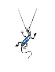 Sterling Silver Gecko Necklace Pendant with Blue Opal and Box Chain