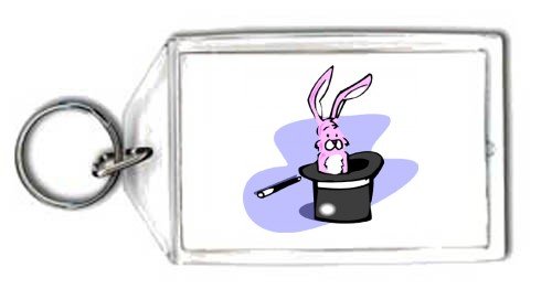 Keychain with trick, pink, top, hat, rabbit, magic
