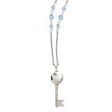 1928 Silver-tone Blue Crystal Key Locket 22 Inch with Extension Necklace