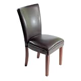 Parson Dining Armless Chair in Brown Leather Like Vynil and Cherry Wood Legs (2-Pack)