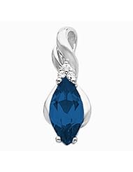 14K White Gold Marquise Cut Chatham Created Sapphire and Diamond Pendant -- LIFETIME WARRANTY