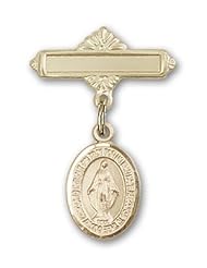 Gold Filled Baby Badge with Miraculous Charm and Polished Badge Pin