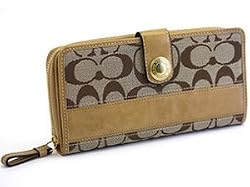 Coach Signature Stripe Accordian Wallet 41631 Camel Patent