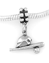 Sterling Silver Baseball - Softball Equipment Dangle Bead Charm