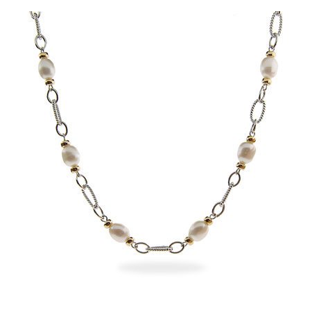 Sterling Silver Freshwater Pearl Link Necklace