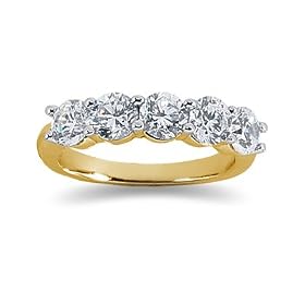 1.75 Prong Set 5 Stone Diamond Wedding Band in 18K Yellow Gold