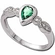 14K White Gold Tear Drop Style Emerald And Diamond Ring