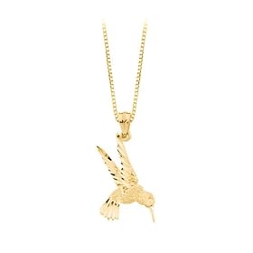 14K Yellow Gold 21.75 x 12.5 MM Hummingbird Pendant with Chain