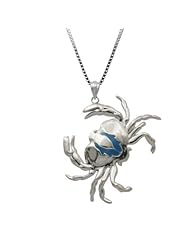 Sterling Silver Blue Enamel Crab Necklace Pendant with Box Chain