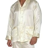 Intimo Men's Classic Silk Pajama Set, Ivory, X-Large