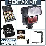 Pentax AF-360FGZ Dedicated Shoe Mount Zoom Flash – Deluxe Outfit – with 4 NiMH Batteries, Charger, Sto-Fen Omni-Bounce, Flashpoint Quick Flip Flash Bracket, Off-Camera TTL Coiled Flash Cord