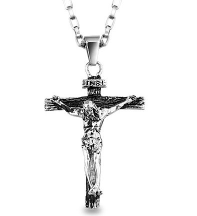 Stainless Steel Jesus Christ Crucifix Cross Pendant Necklace for Men "Remark"