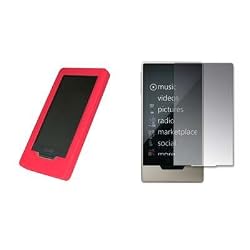 Premium Red Soft Silicone Gel Skin Cover Case + Crystal Clear LCD Screen Protector for Microsoft Zune HD [Accessory Export Packaging]