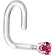 18 Gauge 1/4" White Gold 1.5mm Red Cubic Zirconia Bioplast Nose Ring